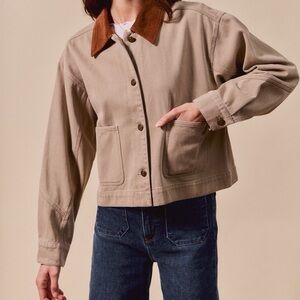 Cotton Twill Cropped Barn Jacket wtih Collar